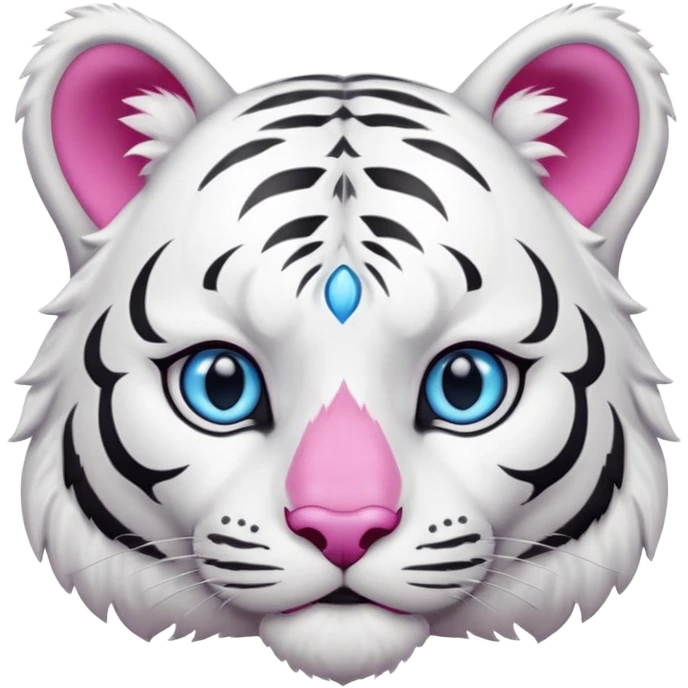 white tiger with blue eye, pink inner ears and nose emoji