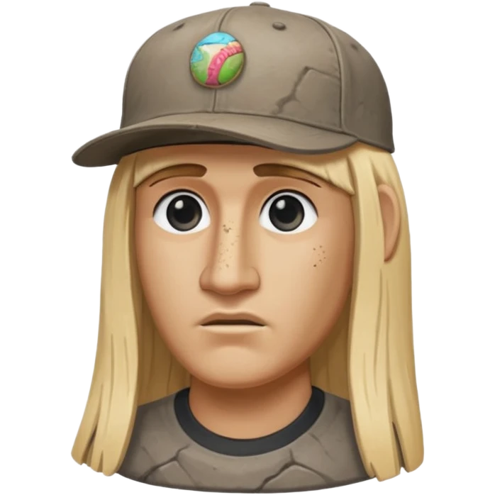 Easter island head rock with long blonde hair and a backwards baseball cap emoji