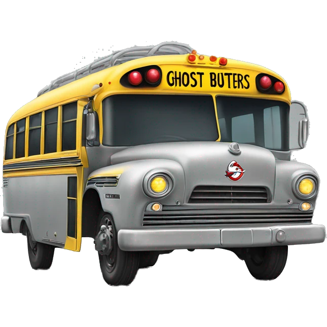 Side view Graphite colored 1956 ghost busters school bus emoji