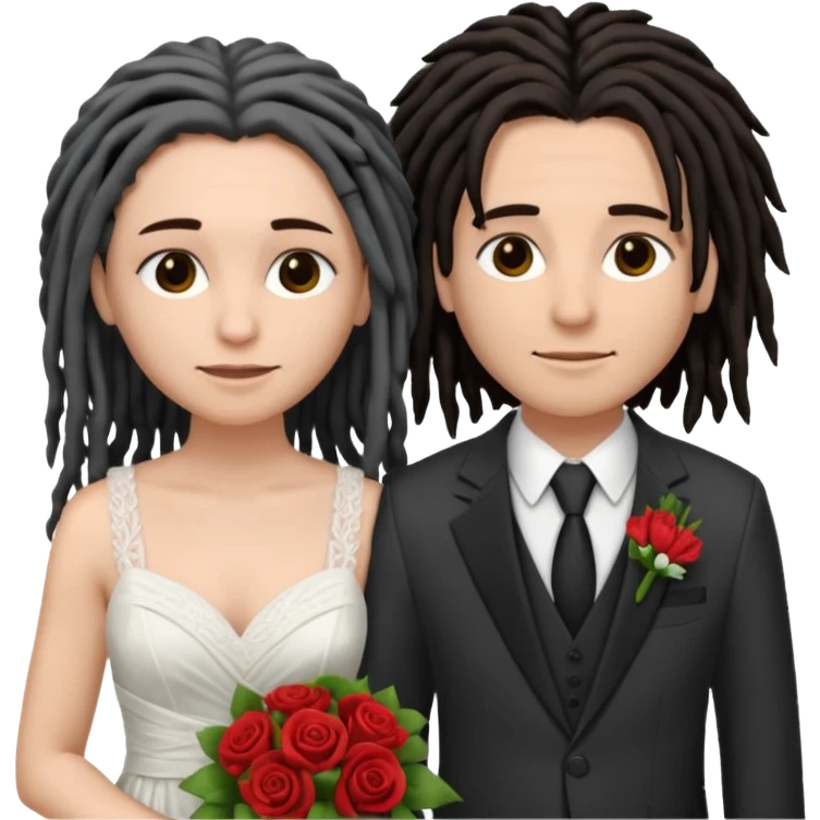 lesbian couple getting married. one dreads one dark brunette. Dreads in a suit, brunette in a dress. BOTH GIRLS emoji