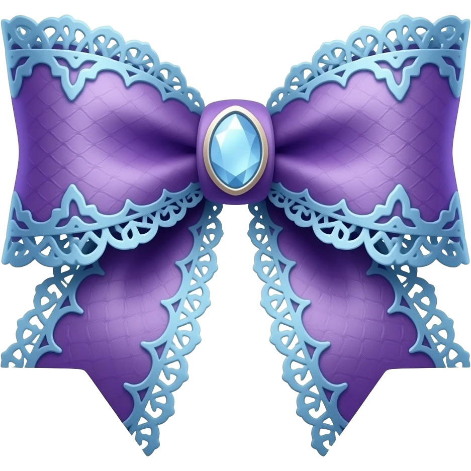 3D emoji gothic bow, white blue soft, subtle purple gradient white filigree, subtle gradient blue lace trim, white gem, elegant emoji