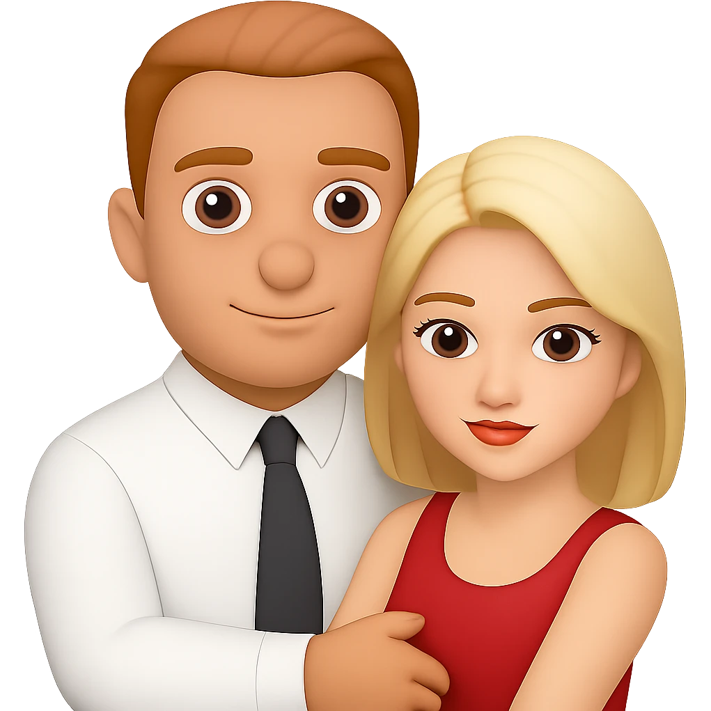 Replace the child in the man's arms with the blonde girl from the other emoji, keeping the same style and transparent background. The style is consistent with the original emoji style shown in the references. emoji
