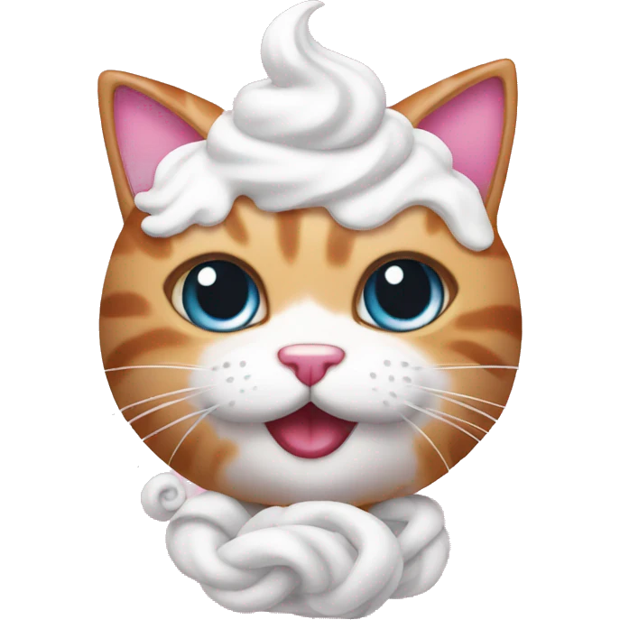 kitty cat with fully pink fur with whipped cream on its head emoji