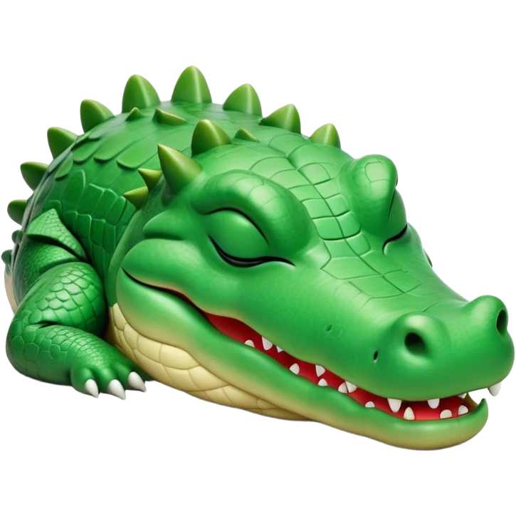 Meme-Worthy Cute Sleeping Crocodile Portrait Emoji, Head resting peacefully with a contented smile, showcasing a robust, powerful build and a luxuriously soft textured emerald-green hide, eyes shut in a serene, restful nap, Simplified yet hilariously adorable features, highly detailed, glowing with a soft, drowsy light, high shine, relaxed and utterly lovable, stylized with an air of playful laziness, bright and heartwarming, soft glowing outline, capturing the essence of a comically sleepy crocodile, so meme-worthy it feels like it could instantly become the next viral sensation of adorable reptilian slumber! emoji