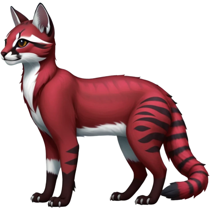 Black red burgundy grey white tribal-marked iridescent pastel white glorious divine exotic cute cool beautiful shiny beautiful fantasy-caracal-civet-genet-sergal-vernid-Gryphon-Cacomistle-Trico-oncilla-animal-Fakémon-hybrid-fursona (full body) emoji