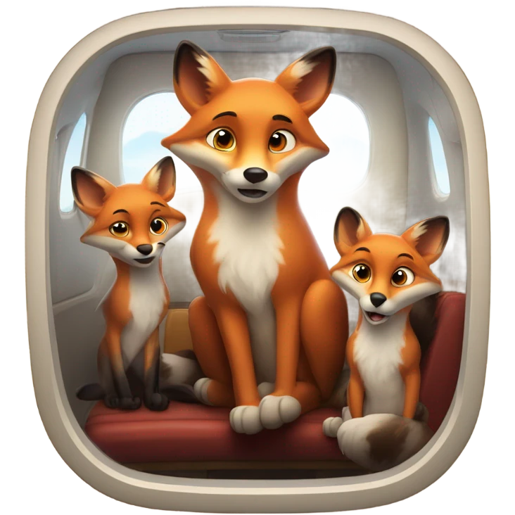Family of foxes in an airplane flying emoji
