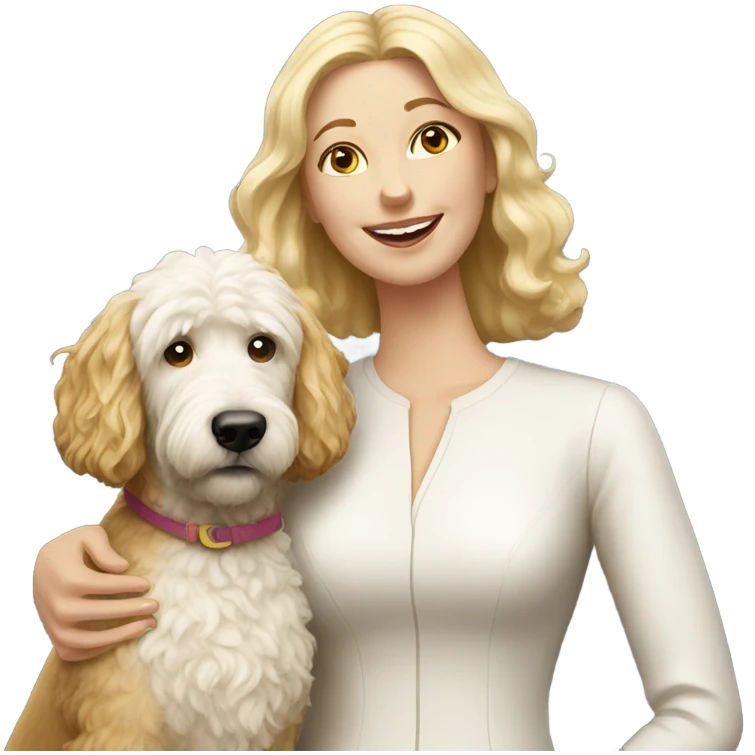 White lady and her golden doodle dog emoji