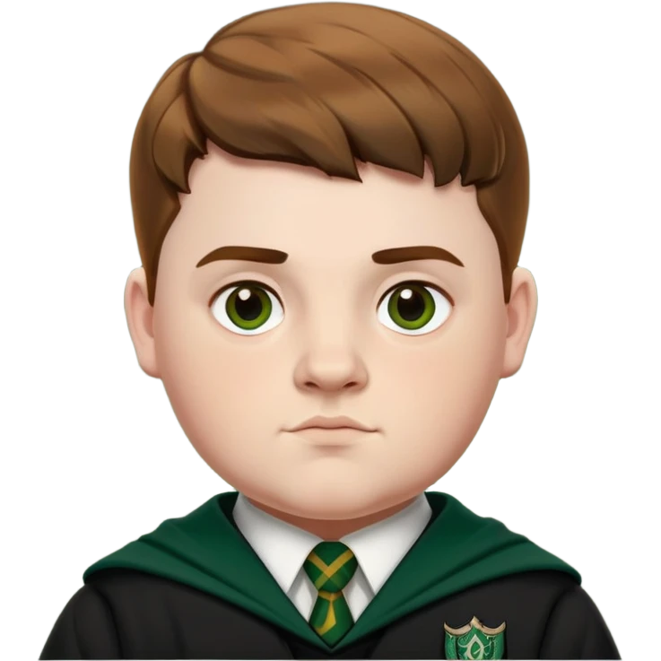 jamie waylett is vincent crabbe in harry potter, wear hogwarts slytherin uniform, very short brown hair emoji