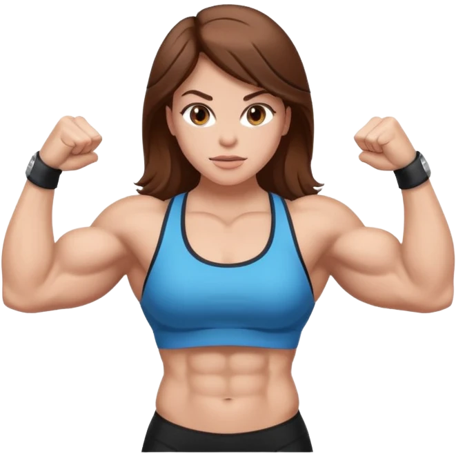 Strong muscle girl brown hair flexing white emoji