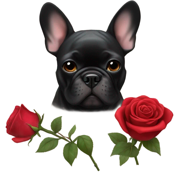 French bulldog black with rose emoji