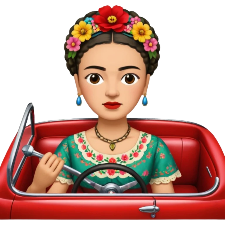 Frida Kahlo driving a car emoji