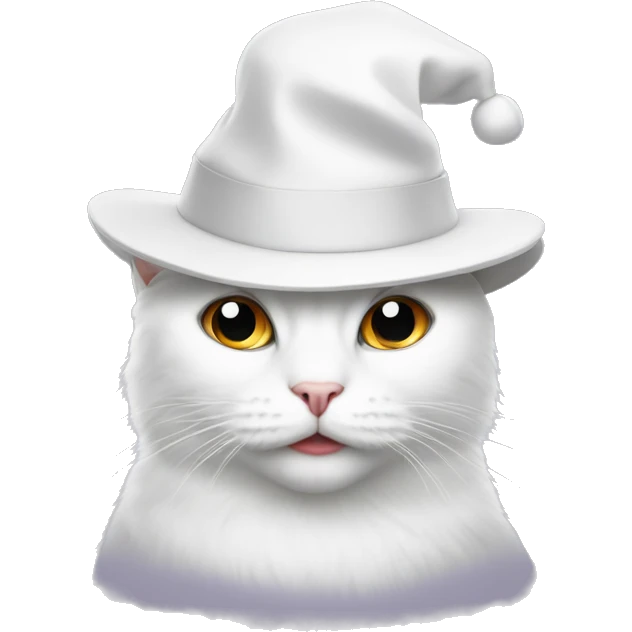 A white cat in a New Year’s hat is unhappy emoji