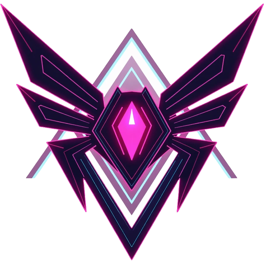 futuristic cyberpunk megacorporation logo with sharp angles, neon elements, and tech symbols emoji