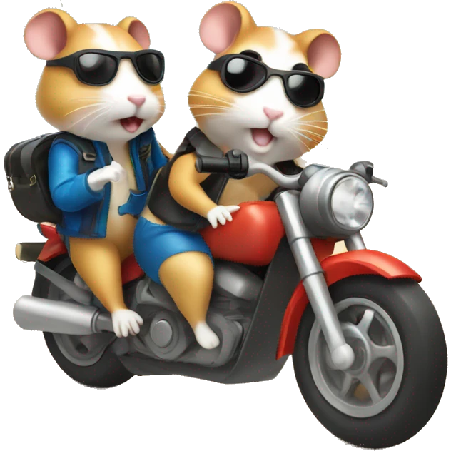 Two hamsters driving motorbike on beach emoji