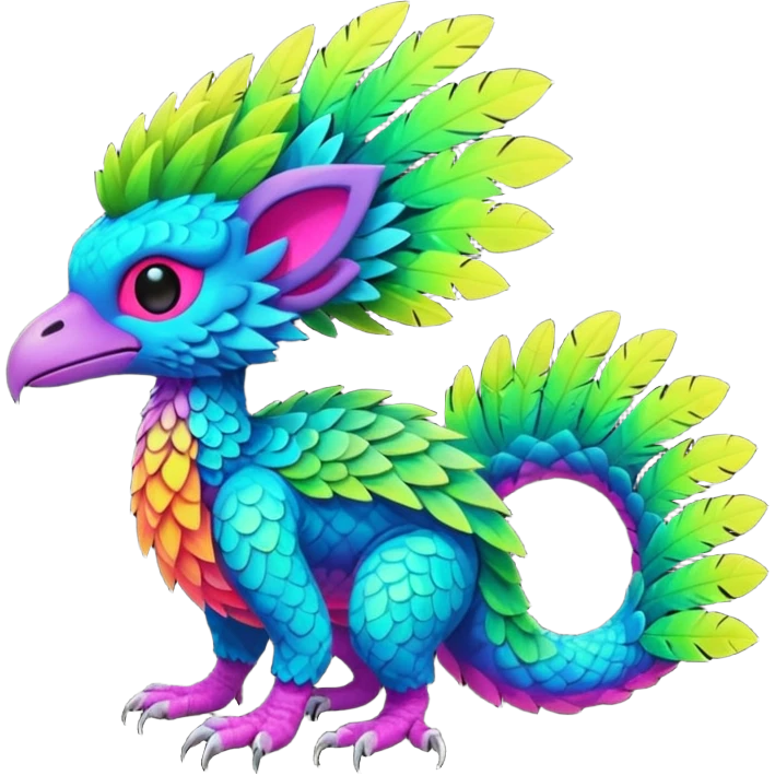 Exotic vibrant lush neon-colored Fakémon-Trico-creature (full body) emoji