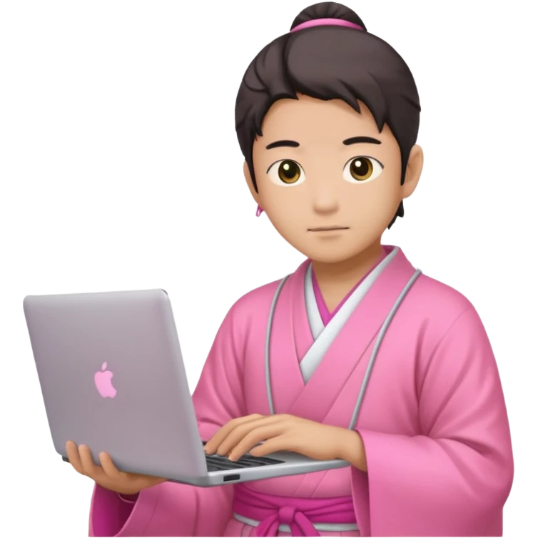 japanese god with laptop, pink emoji