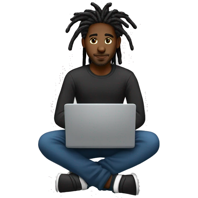 Black-guy-with-dreads-wearing-black-trackstuit-sitting-down-on-chair facing-foward-focused-on-laptop-computer- emoji