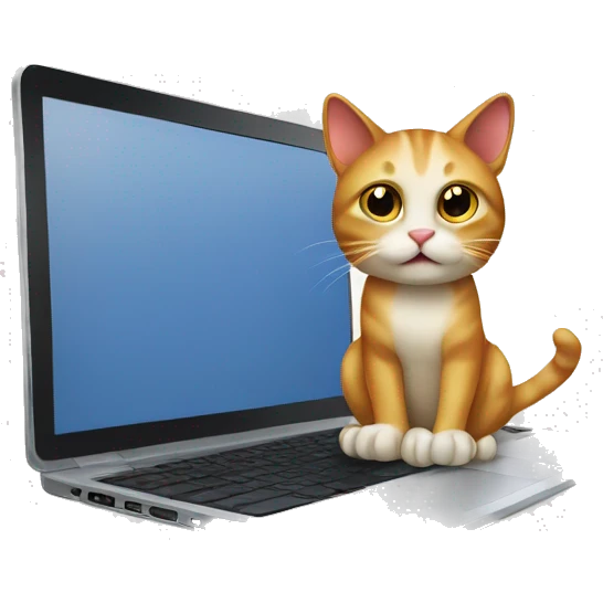 Cat with laptop and on the screen show “)” emoji