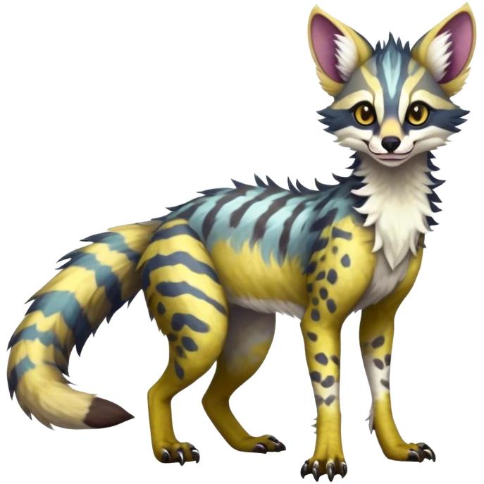 Feral Rare Fantasy dark colorful pastel vibrant Vernid-Sergal-Genet-Trico-species by LiLaiRa, random markings, tufted tail, tufted ears, full body emoji