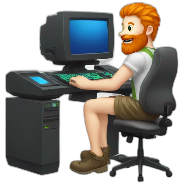 ginger man with beard playing gaming computer emoji