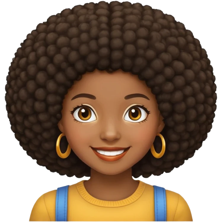 Girl showing excitement, medium-dark skin, afro hair emoji