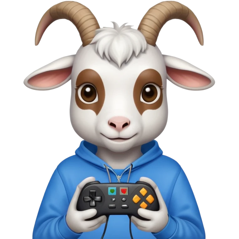 Cute Goat wearing sweatshirt holding video game controller  emoji