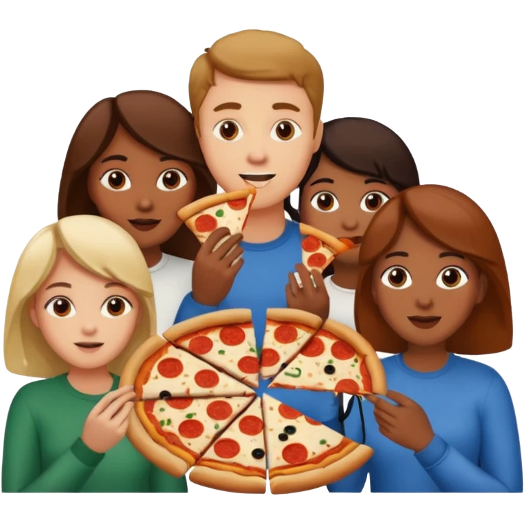 grupo de amigos y amigas comiendo pizza emoji