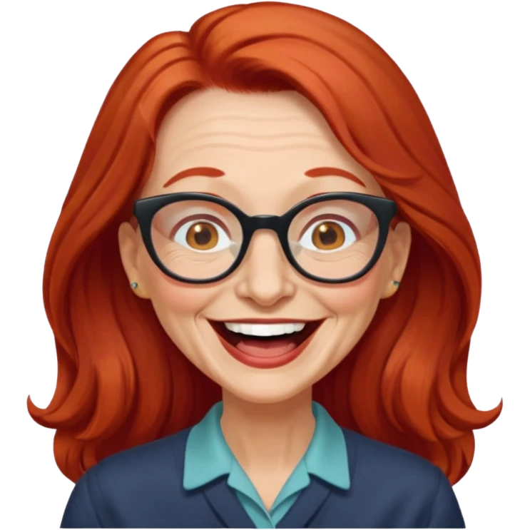 obese; older 50's ; long red hair ; women hazel eyes; glasses ; laughing emoji
