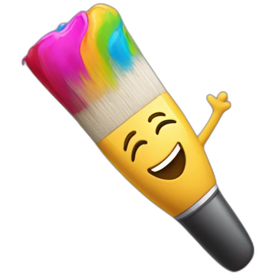 paintbrush with a face singing with joy many colors emoji
