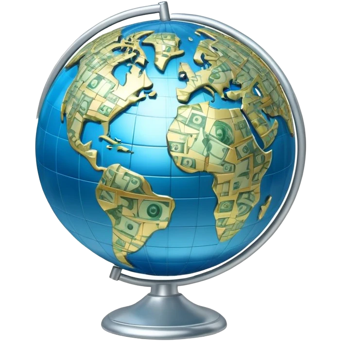 Globe with dollar signs, representing global finance and money world emoji