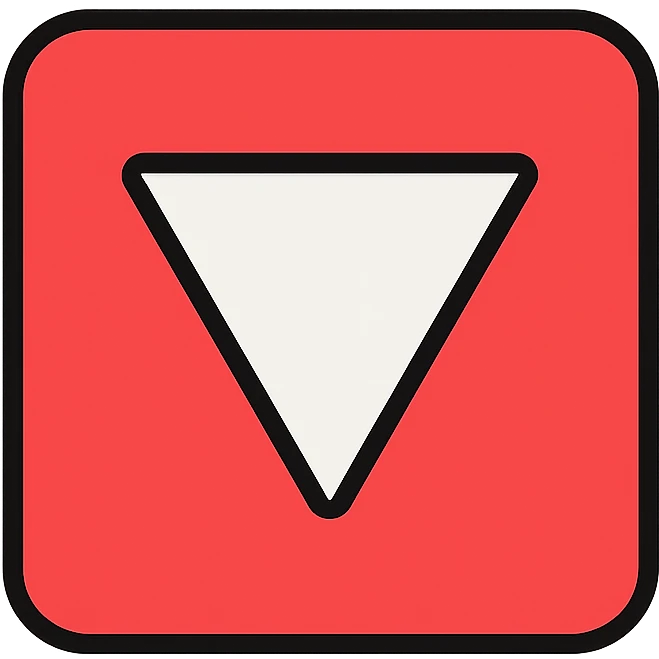 red square with a white equilateral triangle pointing downwards in the center, clean and geometric, minimal and bold, flat design, simple and modern emoji