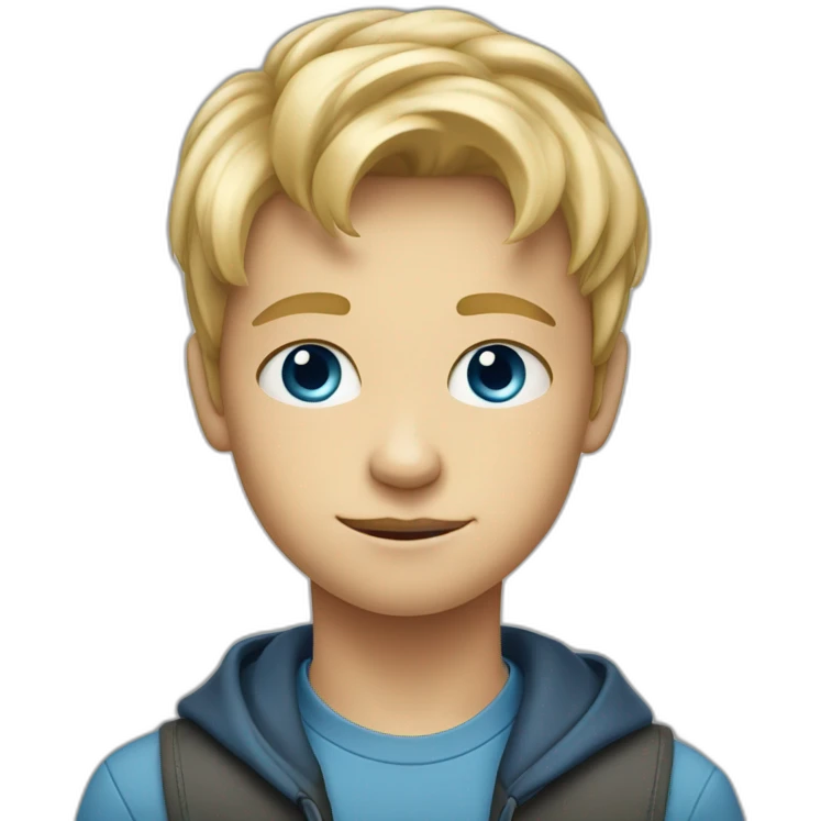 13y old blond boy with blue eyes, Hair forward so that it sits straight flat across his forehead to just before his eyebrows emoji
