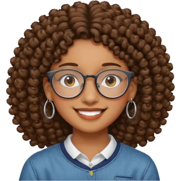 faça um adolescente pardo de cabelo cacheado, que usa óculos e brincos  emoji
