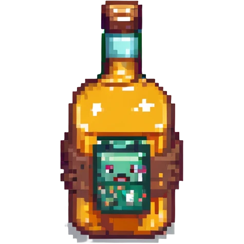 A character with a whiskey bottle emoji