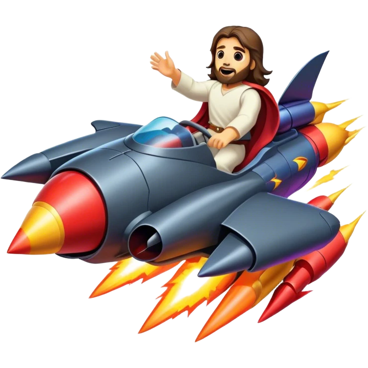 jesus riding a rocket batmobile boom!  emoji