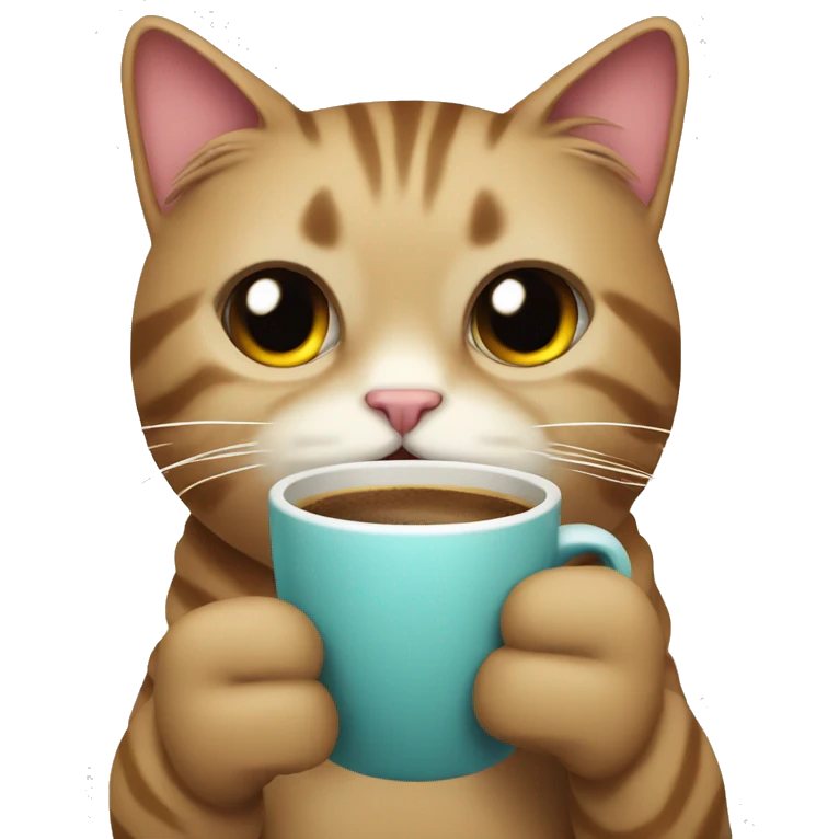 a cat holding a coffee cup and crying emoji