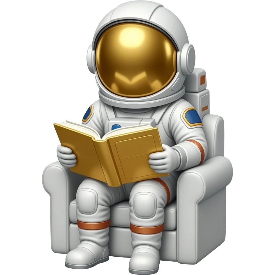 A seated golden astronaut reading a golden book emoji