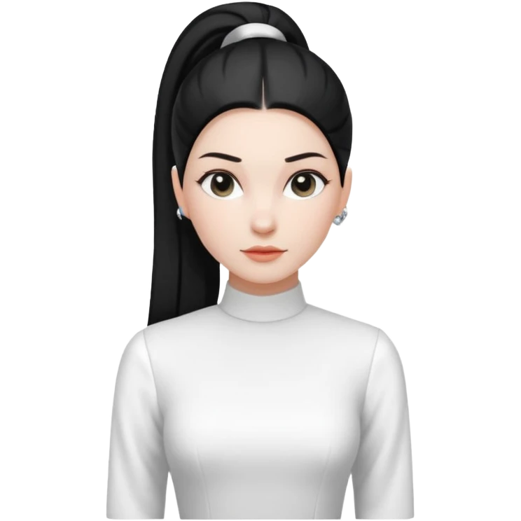 black sleek ponytail hairstyle, no head, white dress and white sleeves, focus on fashion and hair, clean stylish emoji