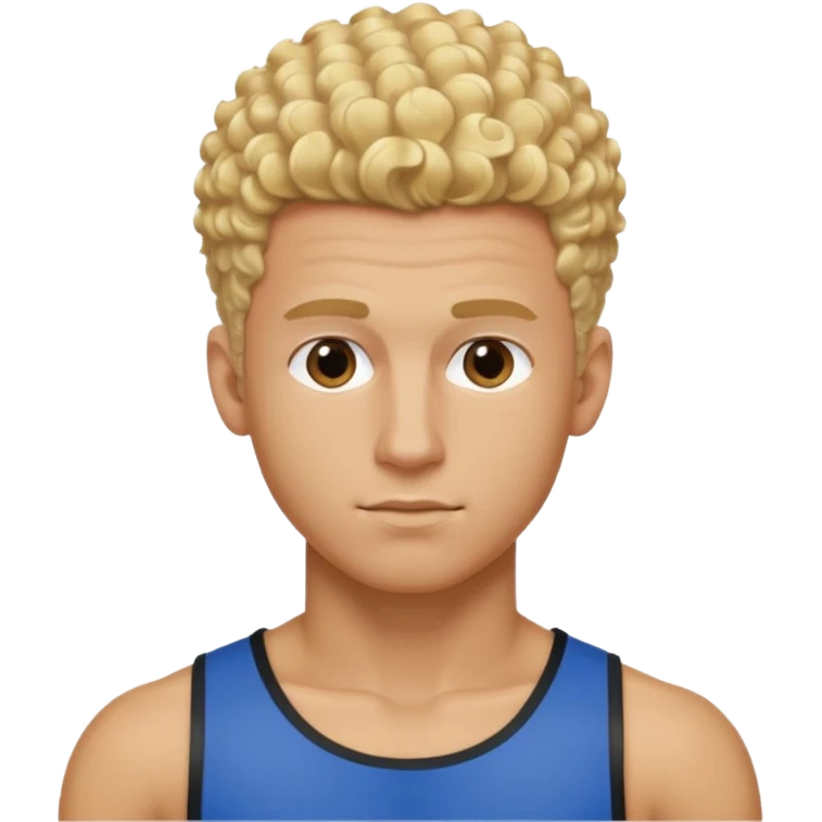 Athletic man with blond curly hair, straight on sides, thick neck, high top fade with no part, no shirt and show abs emoji