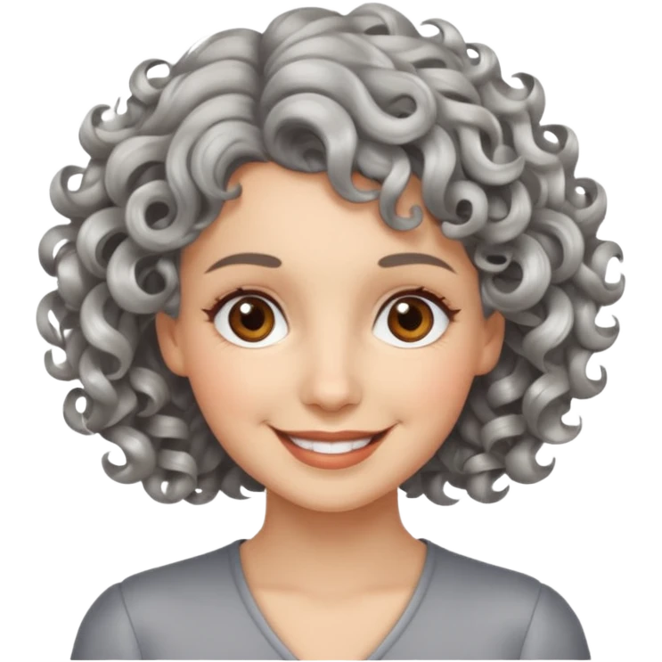 silver, short, wavy-haired with curls, smiling pretty lady, brown/hazel eyes

 emoji