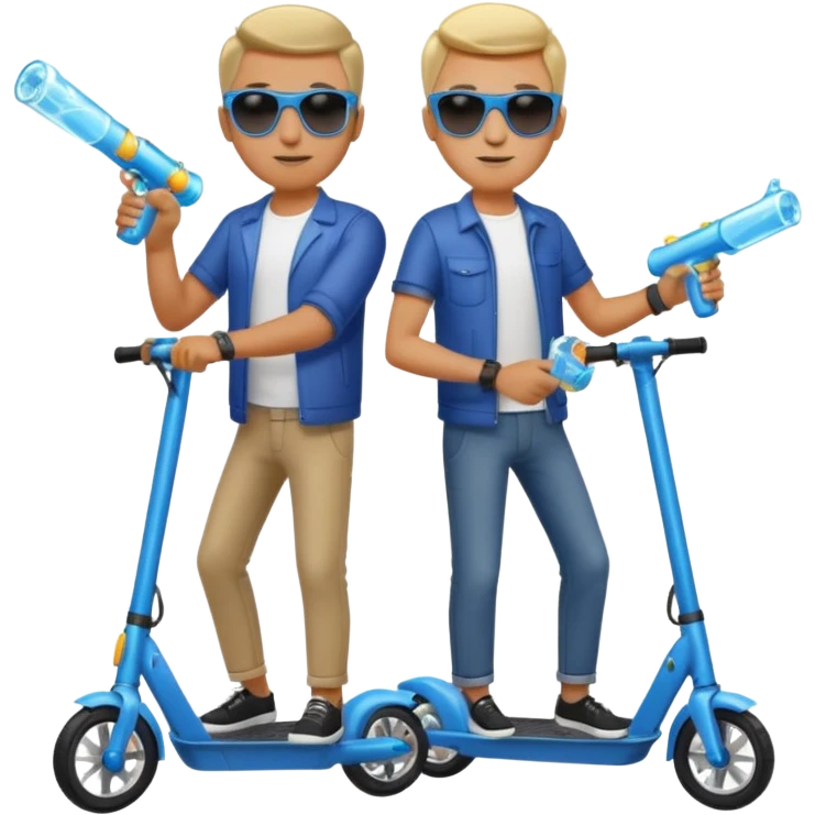 2 men on electric scooters with water pistols emoji