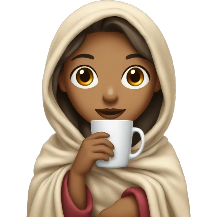 Light skin girl with a cup wearing a blanket  emoji