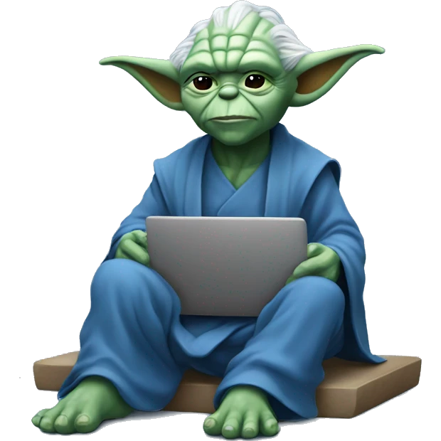 Blue yoda sitting happy at laptop emoji
