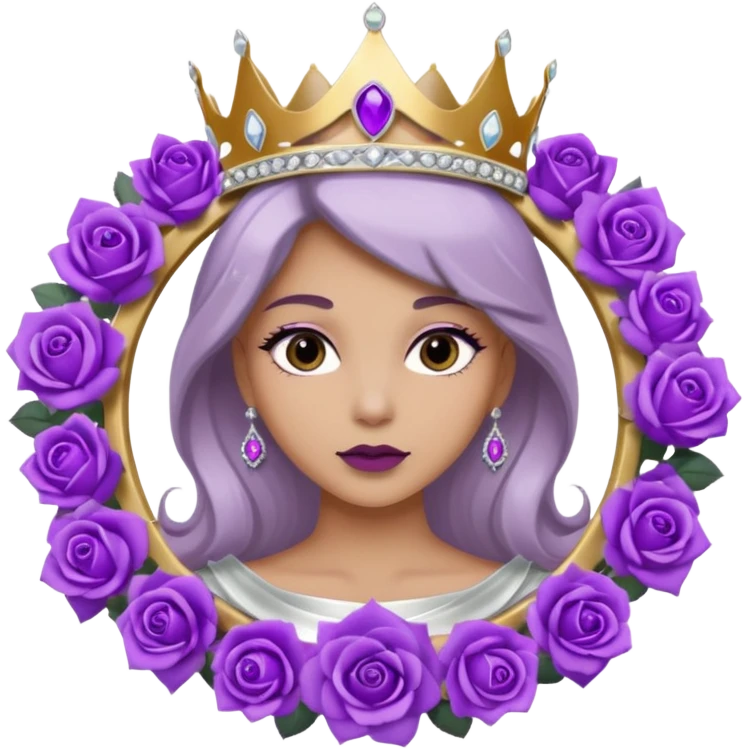 Purple shadow rose flower silver circle plaque with silver tiara emoji