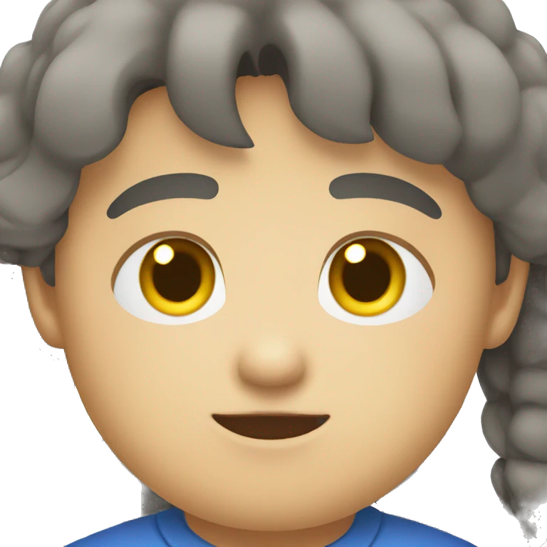 emoji of a boy with full black hair, chubby, white face, brown eyes wearing a blue shirt with yellow sleeves emoji