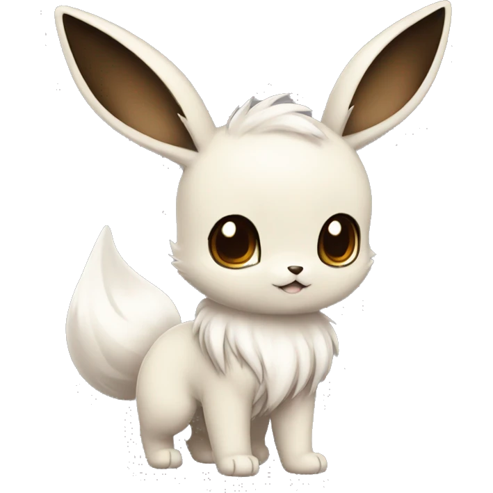 Kawaii Pale Shiny Eevee with dark brown long emo hair covering her eyes Full Body emoji