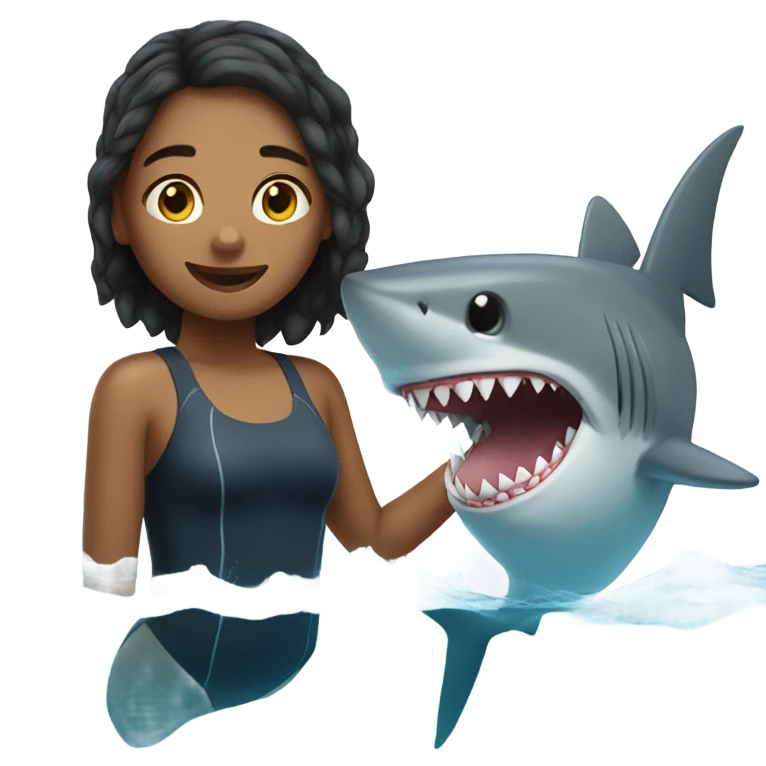 Girl swimming with shark emoji
