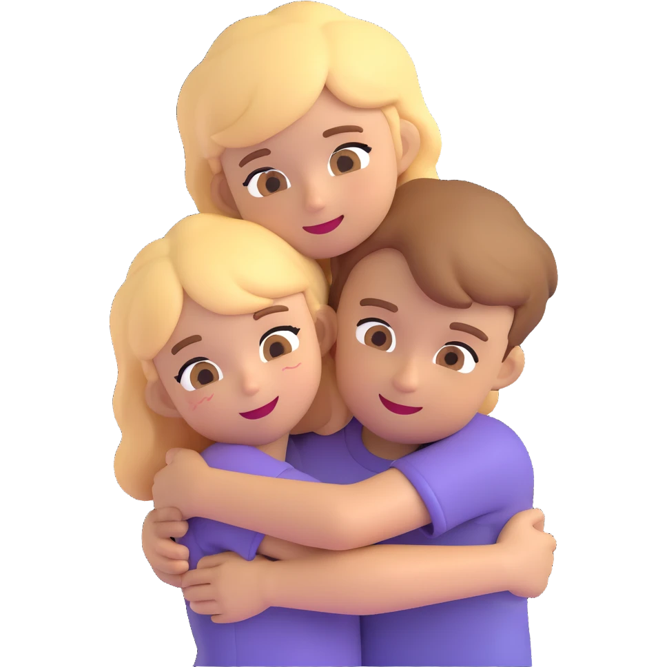 blonde boy being hugged by a brown-haired girl, emoji style emoji