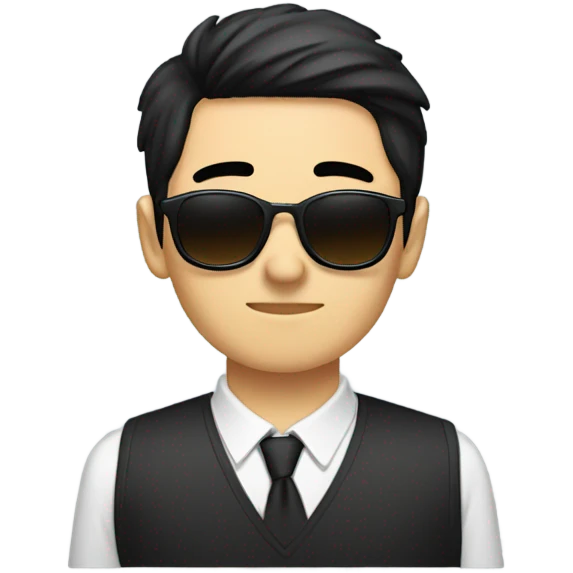 programmer, student, asian, black hair, black eyes, male, round face, black sunglasses emoji