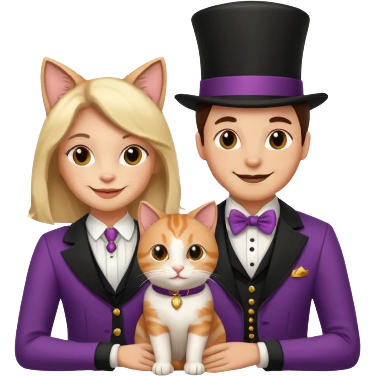 magician couple and their pet cat emoji